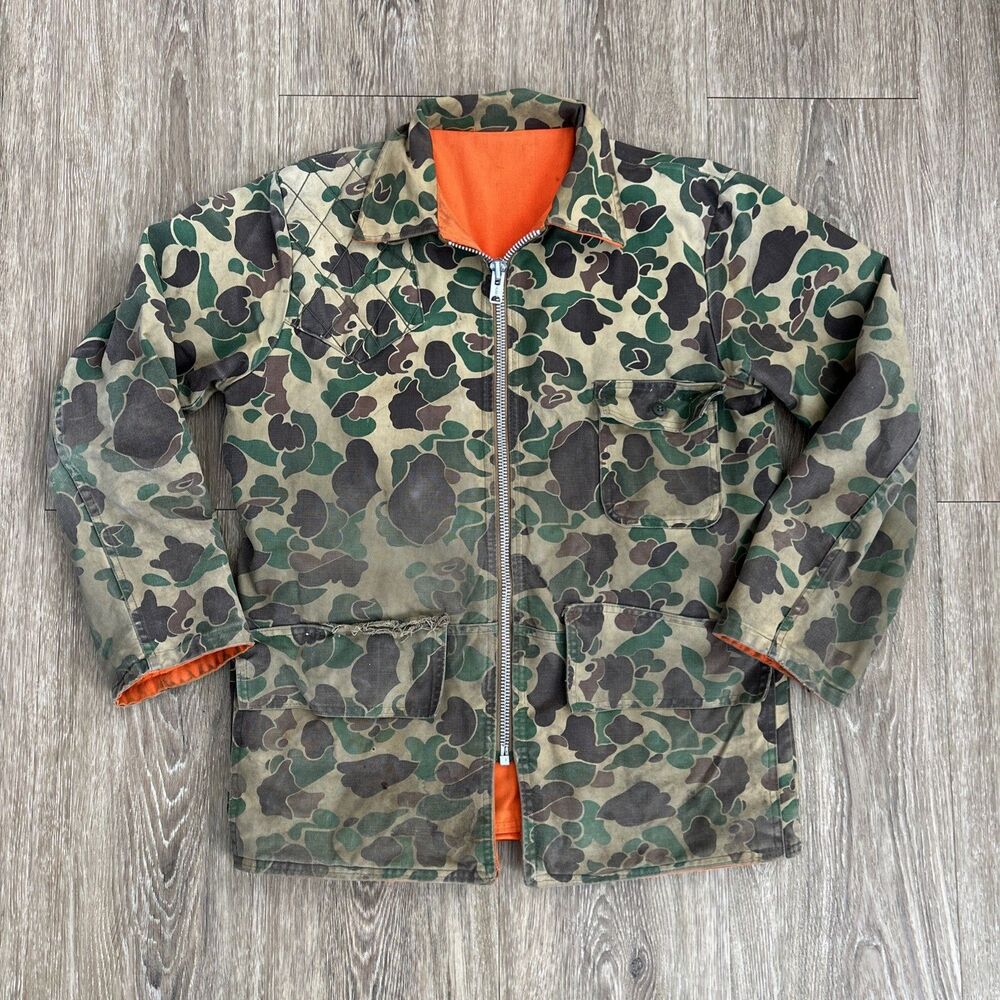 Vtg 60s Sears Roebuck Duck Camo Field Tested Hunting Jacket Talon Zip L Reverse